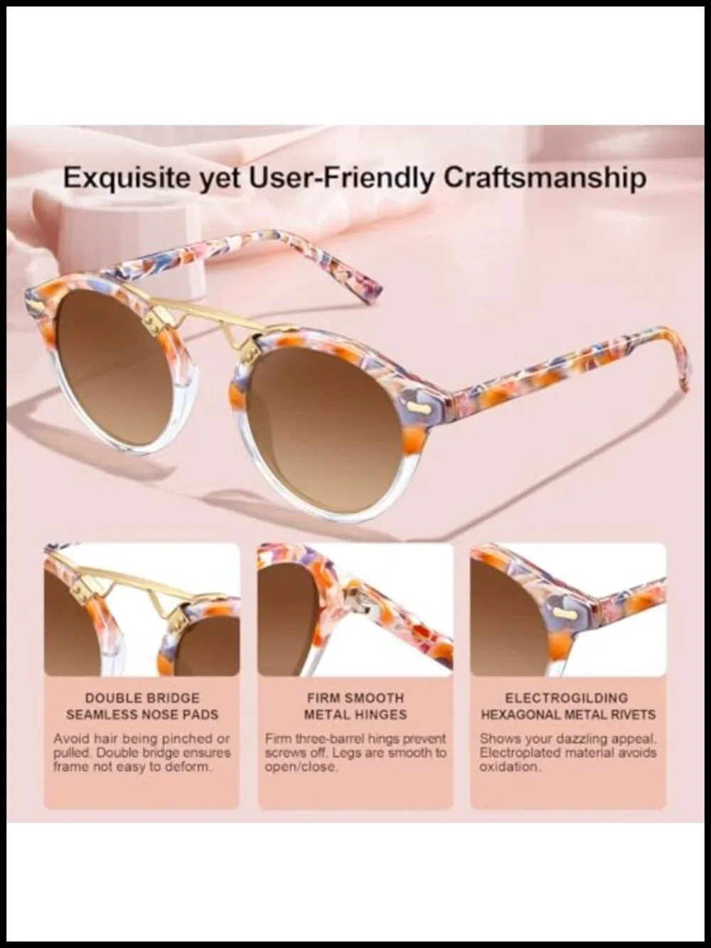 Small Face Retro Acetate Polarized Sunglasses for Women UV Protection